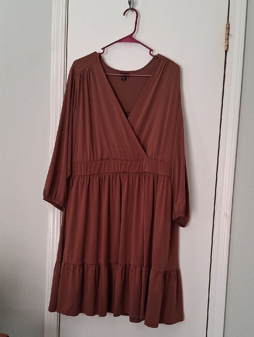 torrid Brown V-neck Popover 3/4 Sleeves Pockets Casual Spring Dress Sz 2X